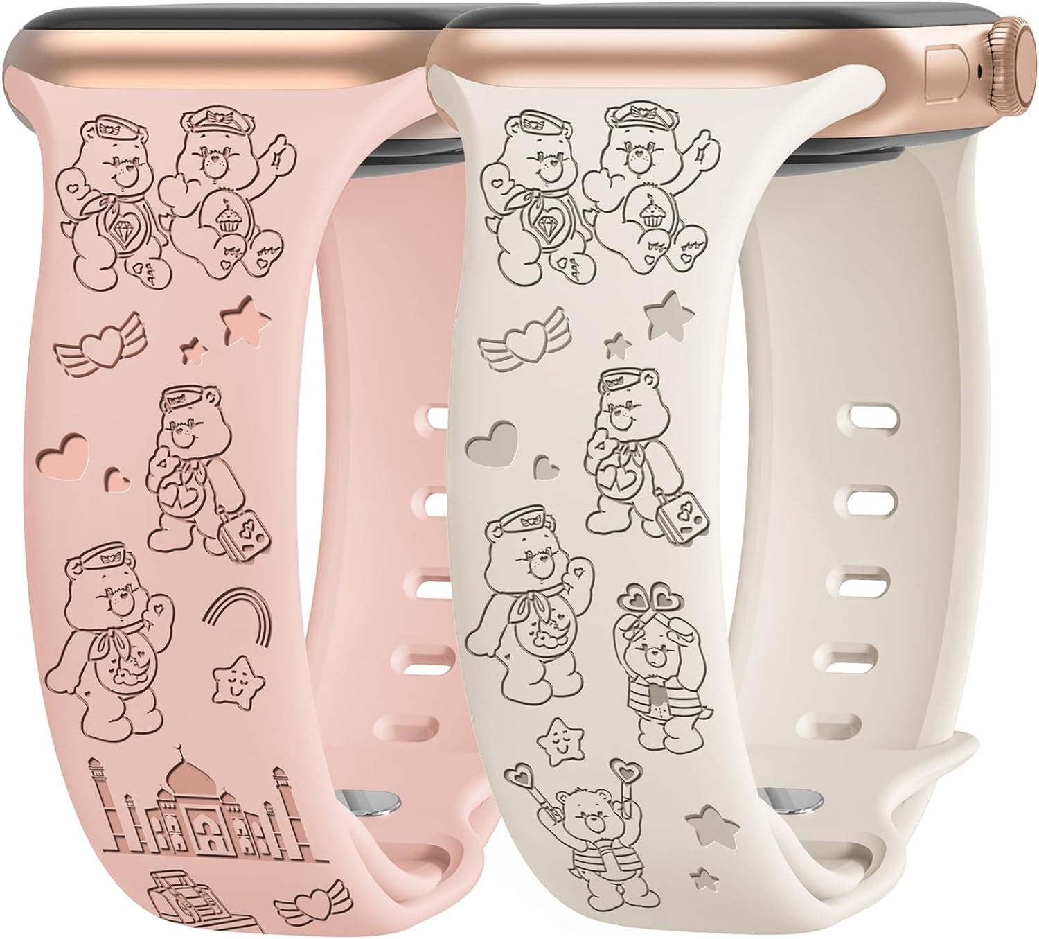 2 Packs Cute Engraved Bands Compatible with Apple Watch Bands 38Mm 40Mm 41Mm 44Mm 45Mm 42Mm 49Mm, Women Designer Soft Silicone Replacement Strap for Iwatch Series SE 9 8 7 6 5 4 3 2 1 Ultra