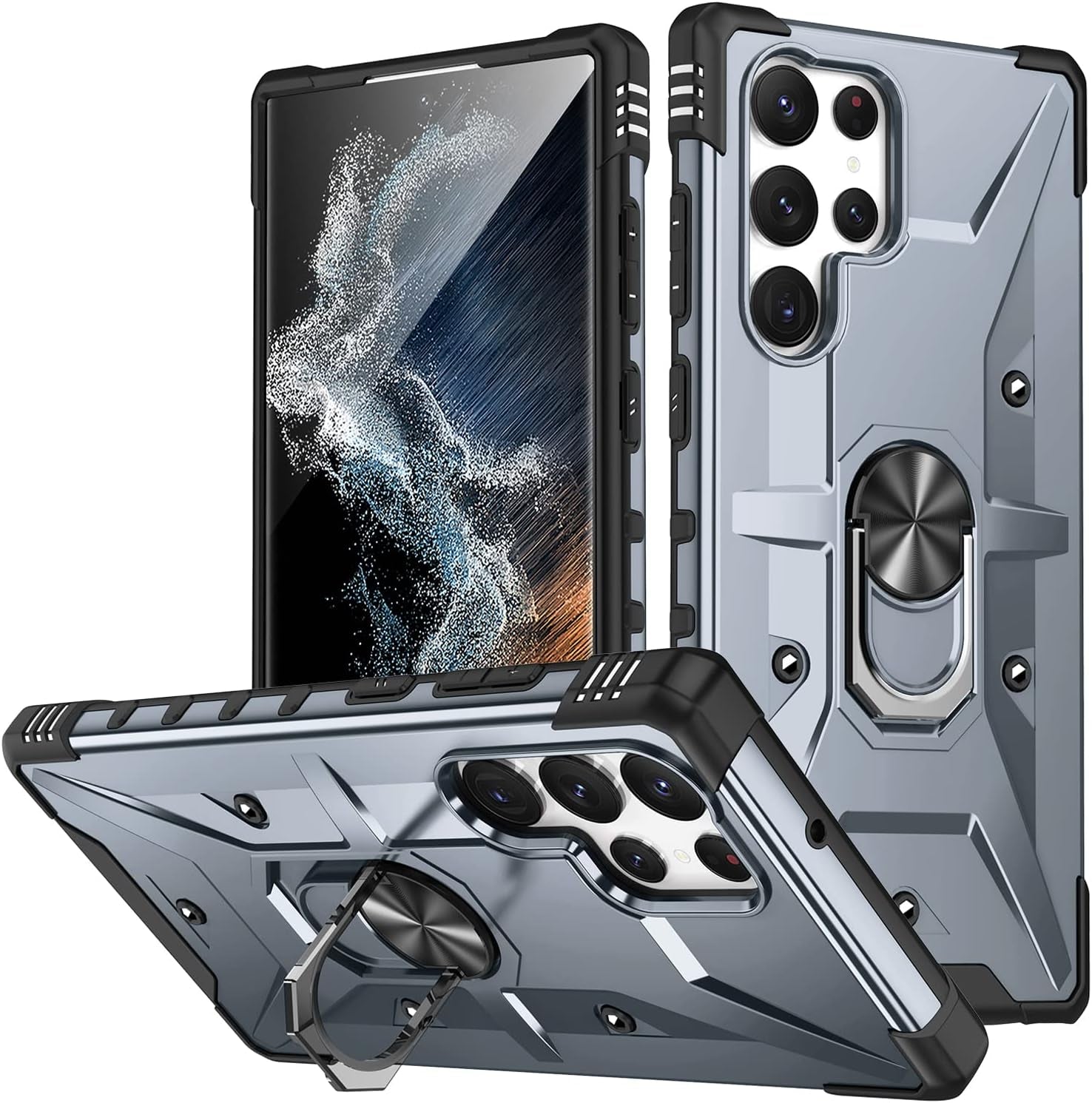 Case for Samsung Galaxy S22 Ultra Case Military Grade Drop Case with Kickstand Metel Ring Magnetic Holder Shockproof Protective for Galaxy S22 Ultra Phone Case (Rose Gold)