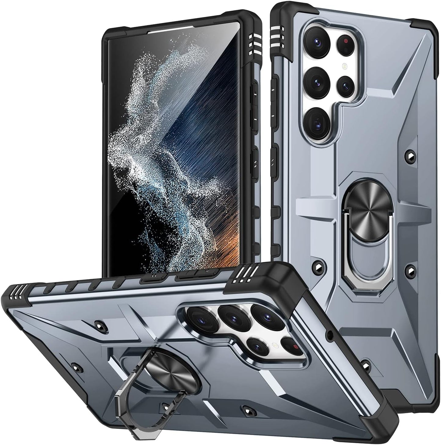 Case for Samsung Galaxy S22 Ultra Case Military Grade Drop Case with Kickstand Metel Ring Magnetic Holder Shockproof Protective for Galaxy S22 Ultra Phone Case (Rose Gold)