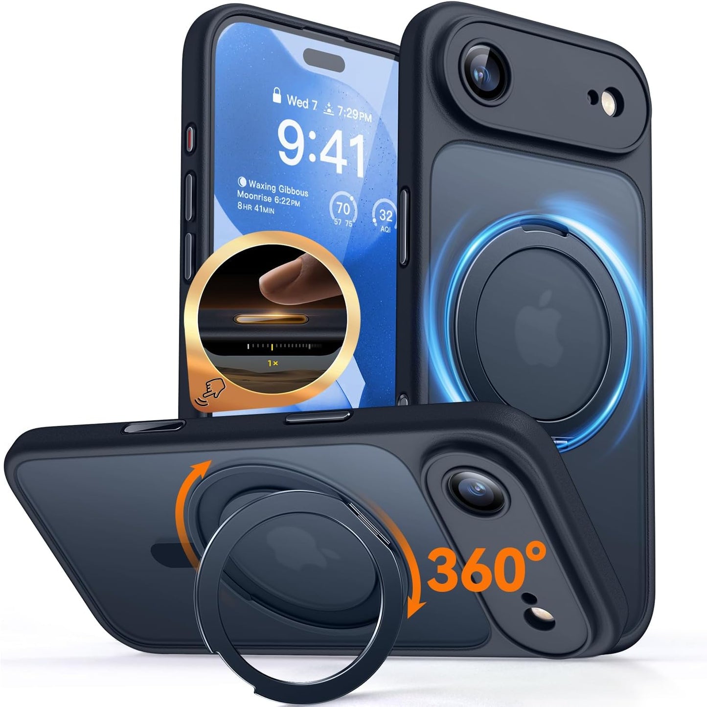 CANSHN 360° Spin Magnetic Stand for Iphone 17 Pro Max Case with Camera Control [Full Camera Protection] [Compatible with Magsafe] Translucent Matte Shockproof Protective Phone Cover 6.9" -Deep Purple