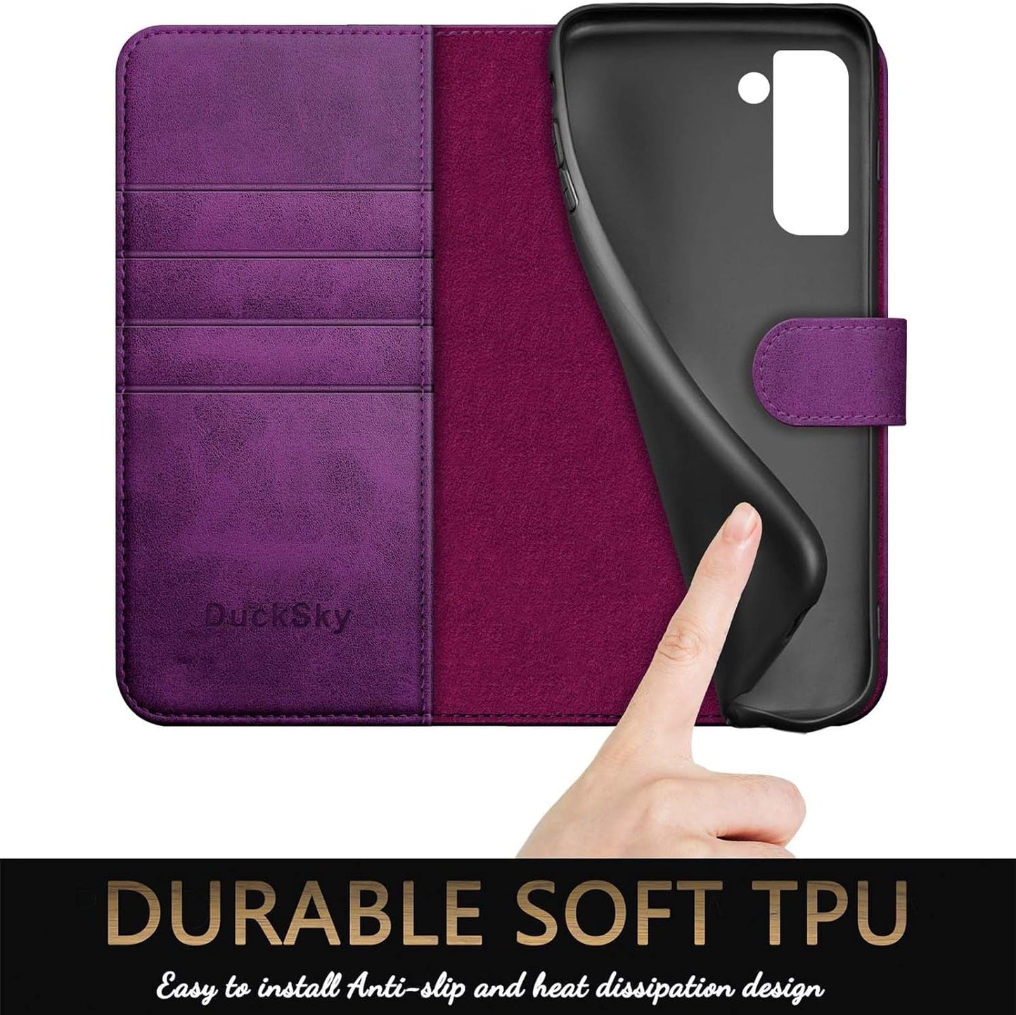 For Samsung Galaxy S22 Genuine Leather Wallet Case 【RFID Blocking】【4 Credit Card Holder】【Real Leather】 Flip Folio Book Phone Case Protective Cover Women Men for S22 Case Purple