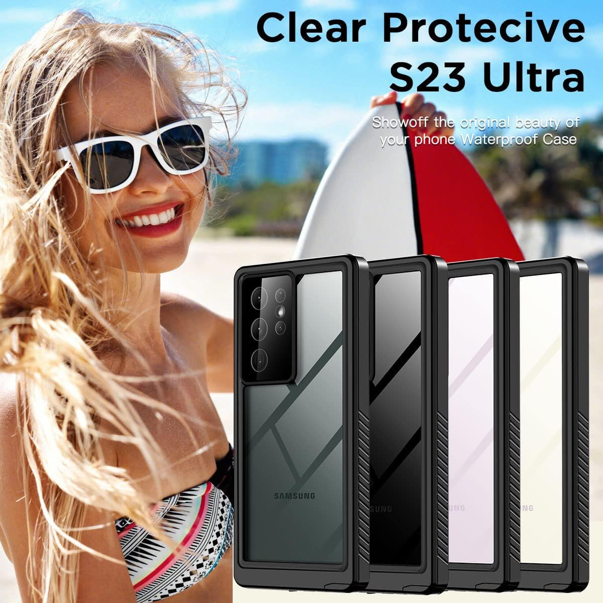 Aicase for Samsung Galaxy S23 Ultra Case Waterproof, Clear Water Proof Shockproof Dustproof Snowproof Full Body Rugged Transparent Underwater Phone Case for Galaxy S23 Ultra Built-In Screen Protector