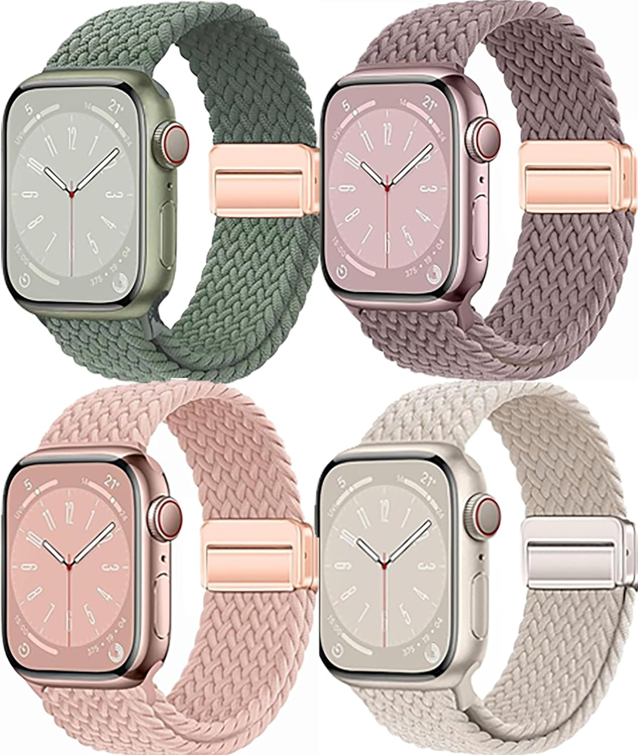 4 Pack Braided Magnetic Band Compatible with Apple Watch Women Men Kids 49Mm 45Mm 44Mm 42Mm 41Mm 40Mm 38Mm, Stretchy Nylon Sport Loop Strap for Iwatch Ultra 2/1 Series 9 8 SE 7 6 5 4 3 2 1