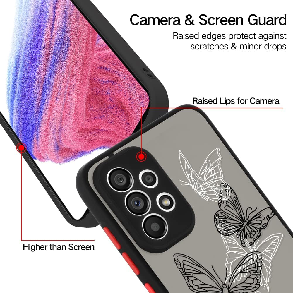 Compatible Samsung Galaxy A53 5G Black White Butterfly Case, Translucent Matte Soft TPU Bumper Case Cute Black and White Butterfly Print Pattern Back Transparent Protective Case 6.5 Inch