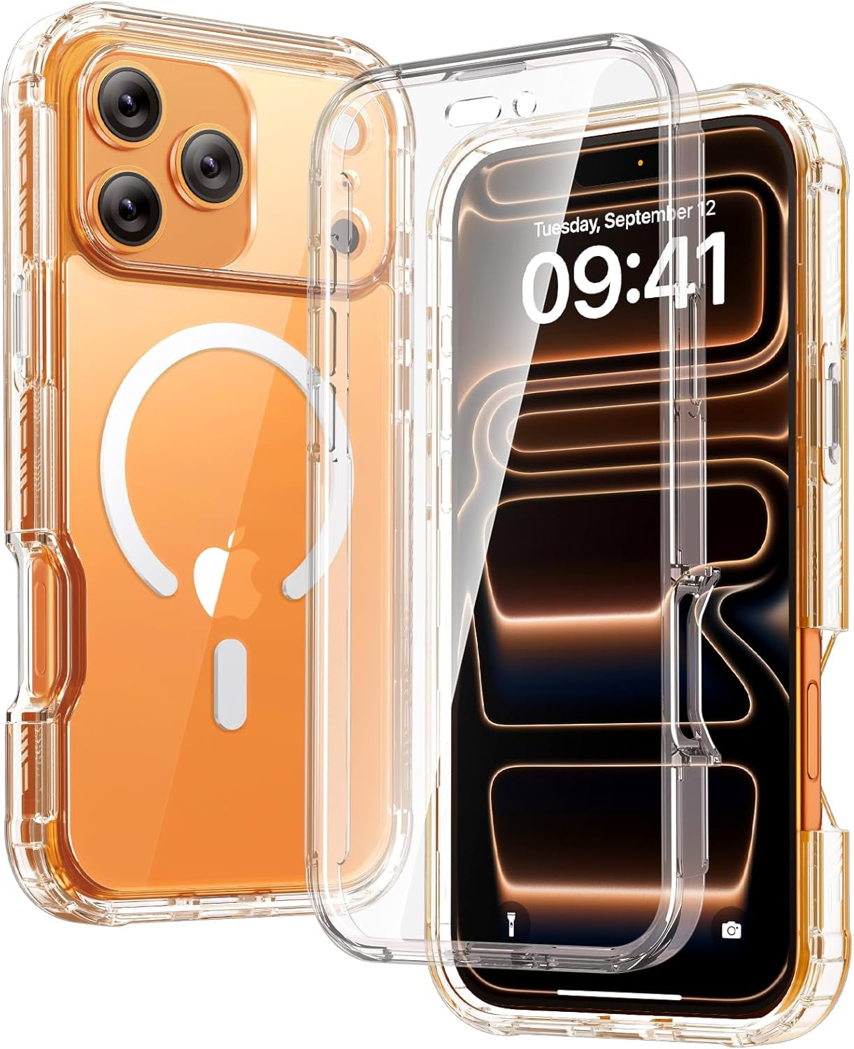 Diaclara Magnetic Designed for Iphone 17 Pro Max Case Full Body Bumper,[Compatible with Magsafe] Military Drop Proof Cover with Built-In Touch Sensitive Anti-Scratch Screen Protector,Orange