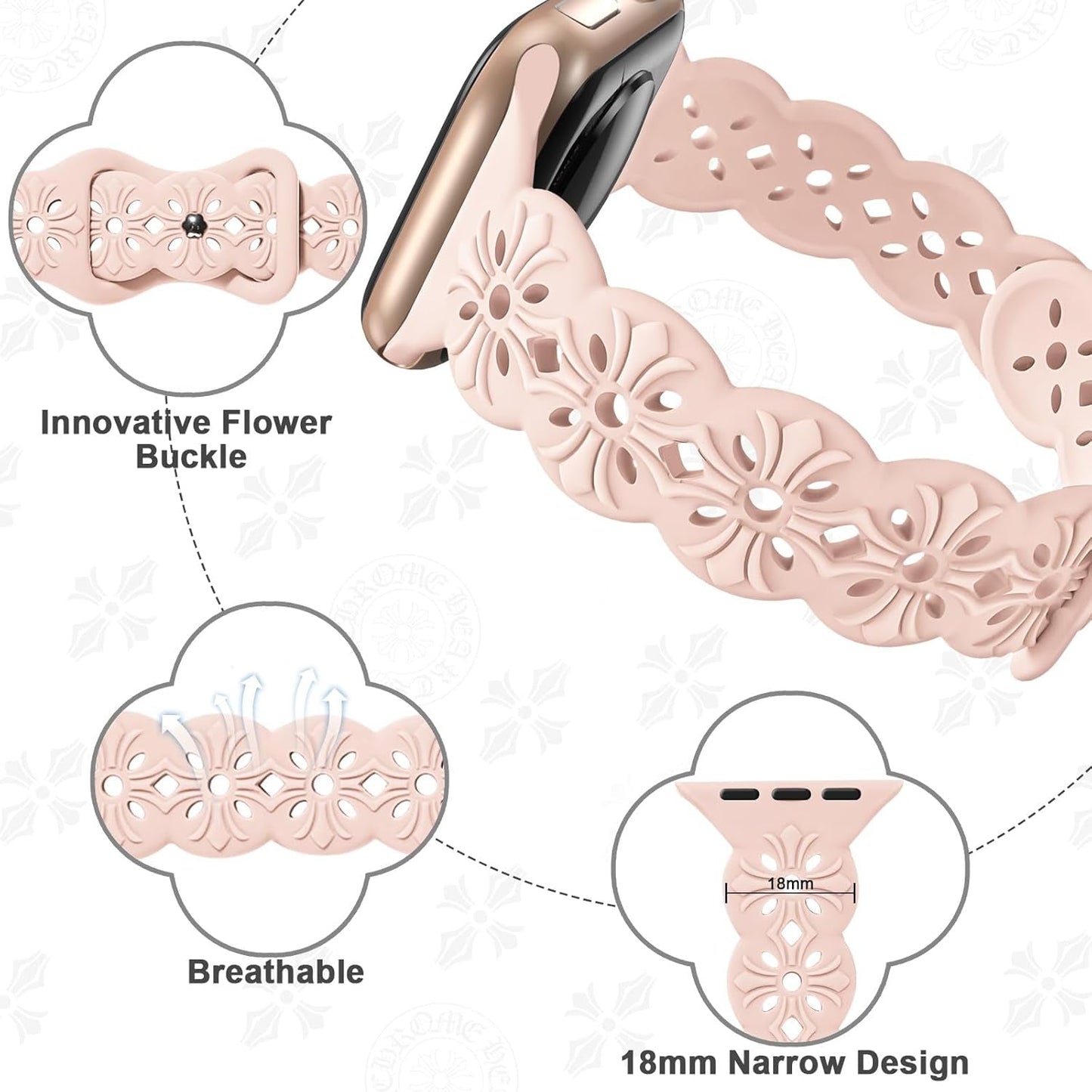 3 Pack Engraved Lace Silicone Bands Compatible with Apple Watch Band 38Mm 40Mm 41Mm 42Mm 44Mm 45Mm 49Mm Women Men, Slim Thin Hollow-Out Sport Strap for Iwatch Series 9/8/7/6/5/4/3/2/1 SE Ultra 2/1