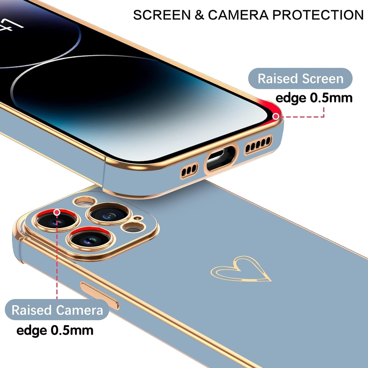 BENTOBEN Iphone 14 Pro Case, Slim Fit Cute Heart Pattern 14 Pro Phone Case, Soft Flexible Shockproof TPU Bumper Women Girls Non-Slip Lightweight Charging Protective Cover for Iphone 14 Pro 6.1", Gray  BENTOBEN   