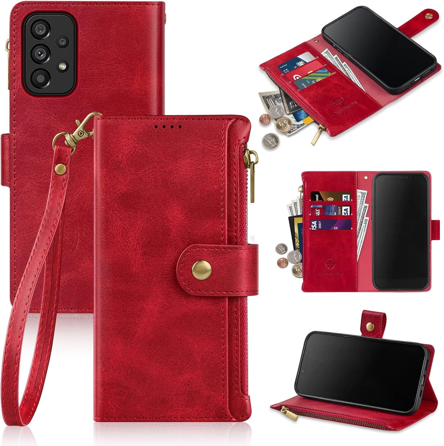 Antsturdy Samsung Galaxy A53 5G Case Wallet with Card Holder for Women Men,Galaxy A53 5G Phone Case RFID Blocking PU Leather Flip Shockproof Cover with Strap Zipper Credit Card Slots,Beige