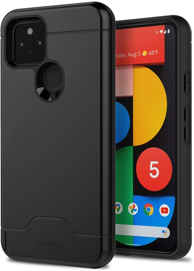 Teelevo Wallet Case for Google Pixel 5, Dual Layer Case with Card Slot Holder and Kickstand for Google Pixel 5 - Black  Teelevo   