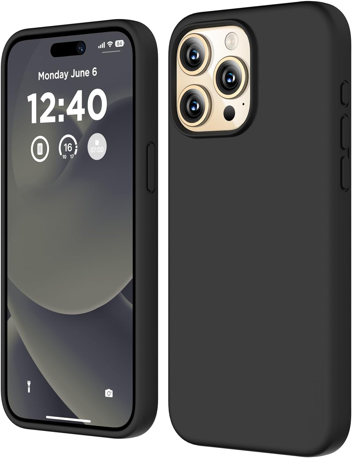 COFFKER Compatible with Iphone 15 Pro Case, Liquid Silicone Case, Full Body Shockproof Protective Cover Slim Thin Phone Case with Soft Anti-Scratch Microfiber Lining, 6.1 Inch-Orange  COFFKER Black  