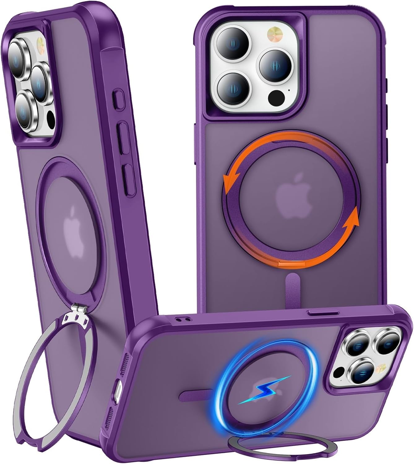 Chaofeng 360° Rotatable Stand for Iphone 15 Pro Case with Magnetic [Military Grade Drop Tested][Adjustable Kickstand] Ring Translucent Slim Hard Back Soft Edge, Purple  CHAOFEnG   