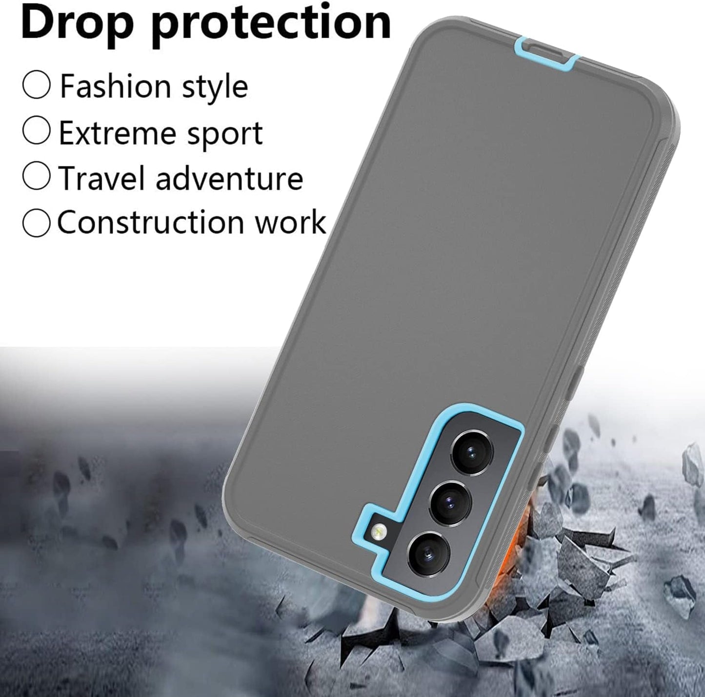 For Galaxy S22 5G Case,Samsung S22 Heavy Duty Case,[Military Grade Protective ],[Shockproof] [Dropproof] [Dust-Proof], Compatible with Samsung Galaxy S22 5G (Gray/Skyblue)