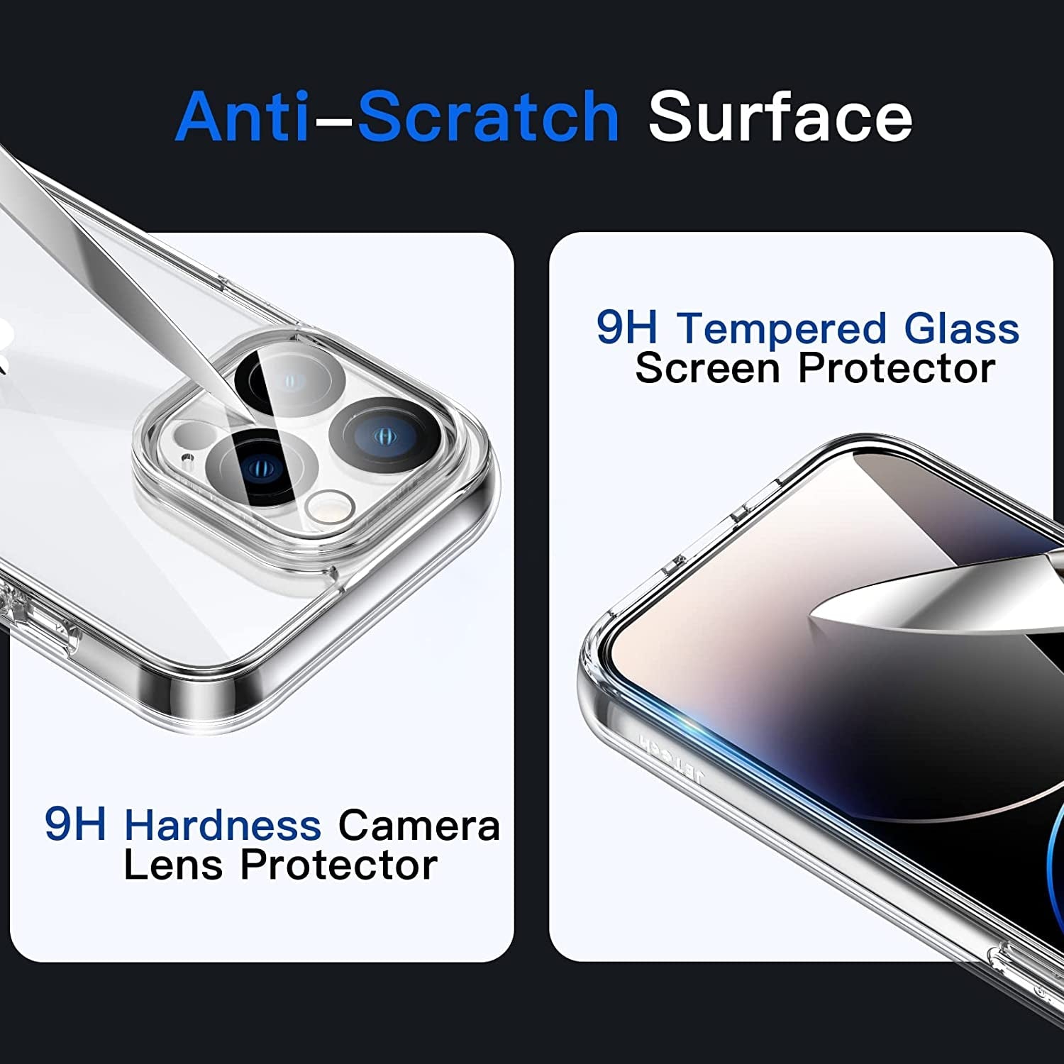 Jetech 3 in 1 Case for Iphone 14 Pro 6.1-Inch, with 2-Pack Screen Protector and Camera Lens Protector, Non-Yellowing Shockproof Bumper Phone Cover, Full Coverage Tempered Glass Film (Clear)  JETech   