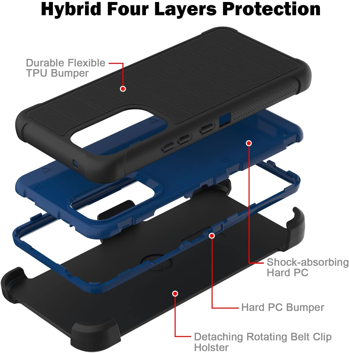 For Samsung Galaxy A53 5G Phone Case with Glass Screen Protector, [Holster Series] Belt Clip Protective Hard Tough Full Heavy Duty Rugged Military Shockproof Armor Cell Phone Cover (Black)