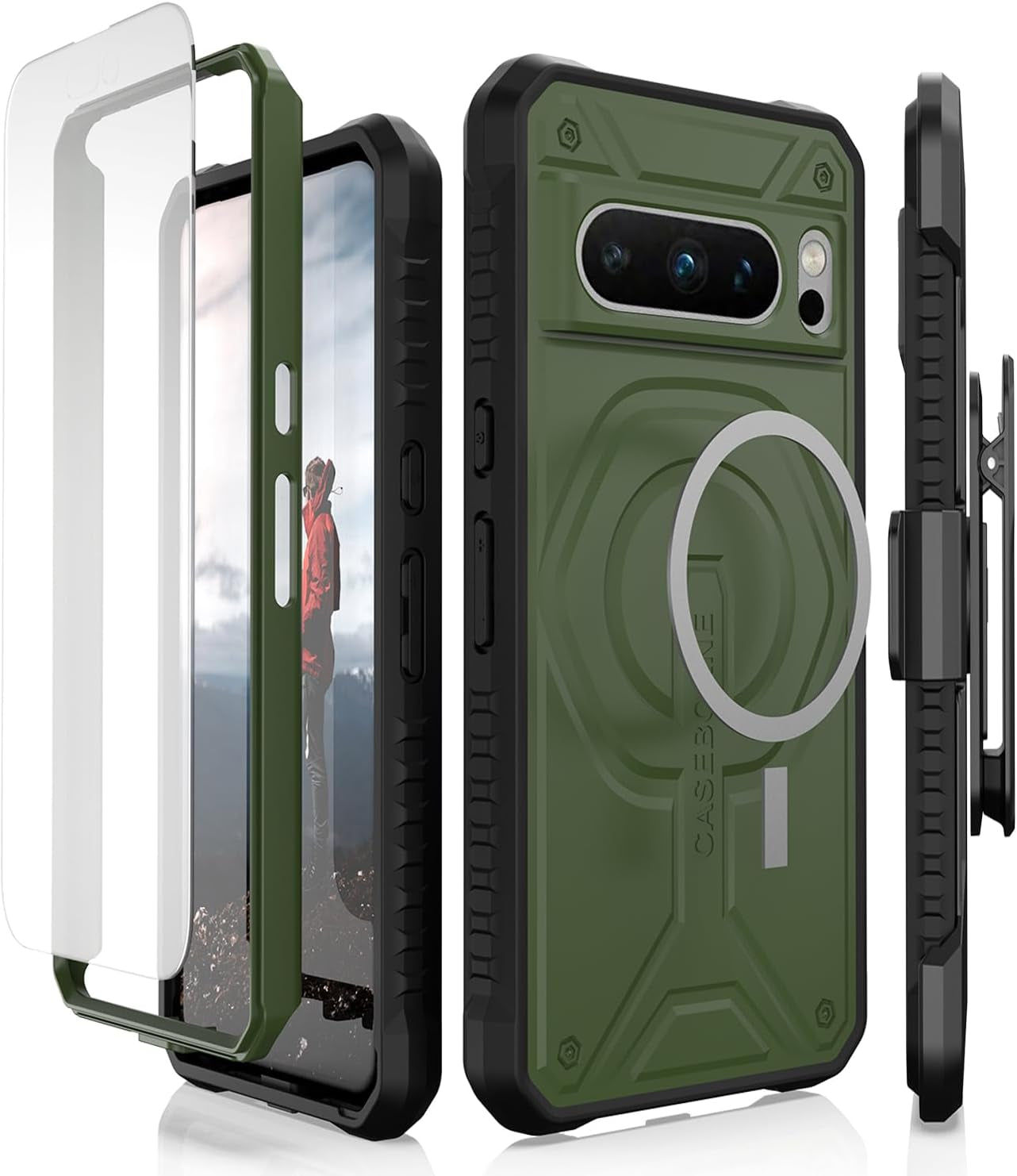 Caseborne Compatible with Google Pixel 8 Pro Protective Case - 5-Layer Construction, Compatible with Magsafe, Slim yet Rugged with Tempered Glass Screen Protector Green  Caseborne Green  