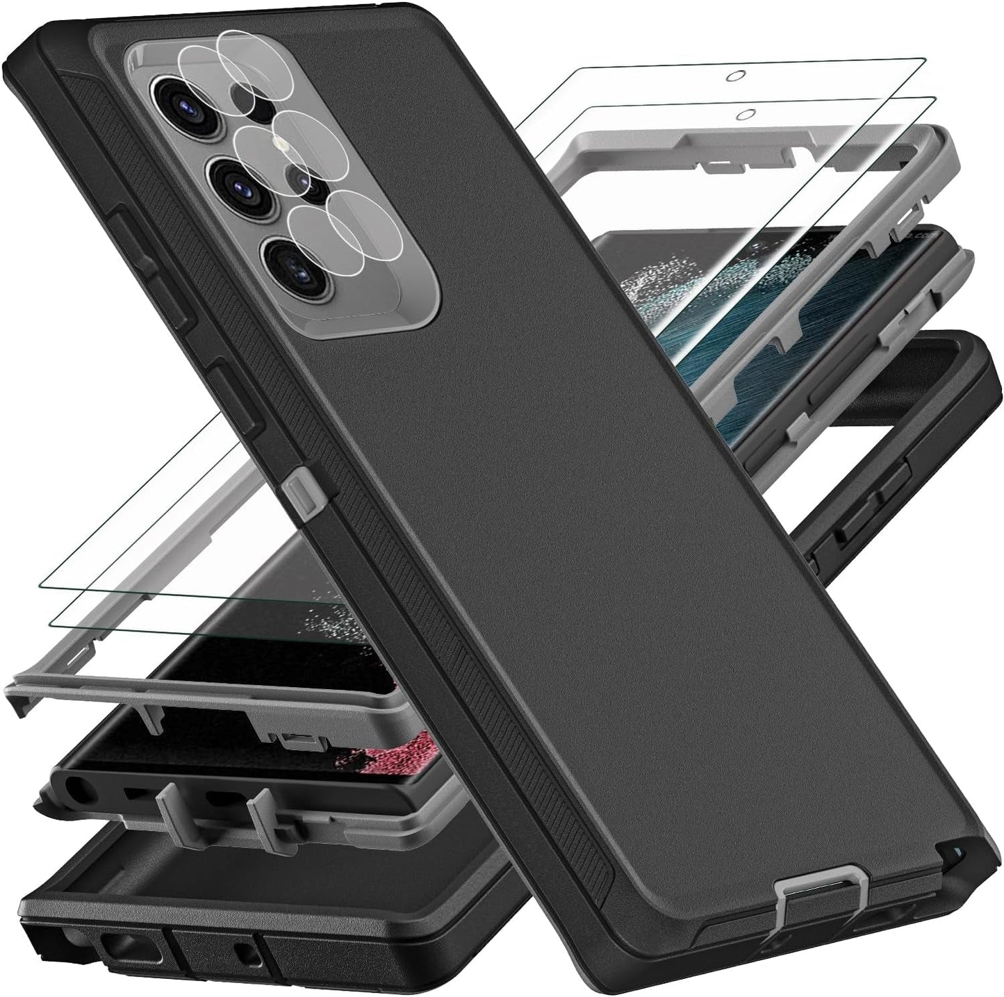 For Samsung Galaxy S22 Ultra Case, with 2Pcs [Self Healing Flexible TPU Screen Protector & Camera Lens Protector] Military Grade Heavy Duty Case for Galaxy S22 Ultra 5G (Aqua Blue/Pink)