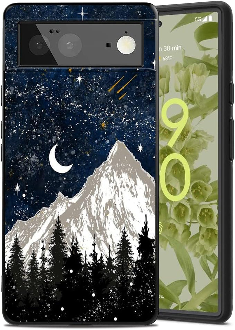 Compatible with Google Pixel 6 Case, Aesthetic Pattern Design, Full Body Protection Shockproof Cover Case for Google Pixel 6 5G 6.4" (Moon Starry Mountains)  MSEAANBK Moon Starry Mountains  
