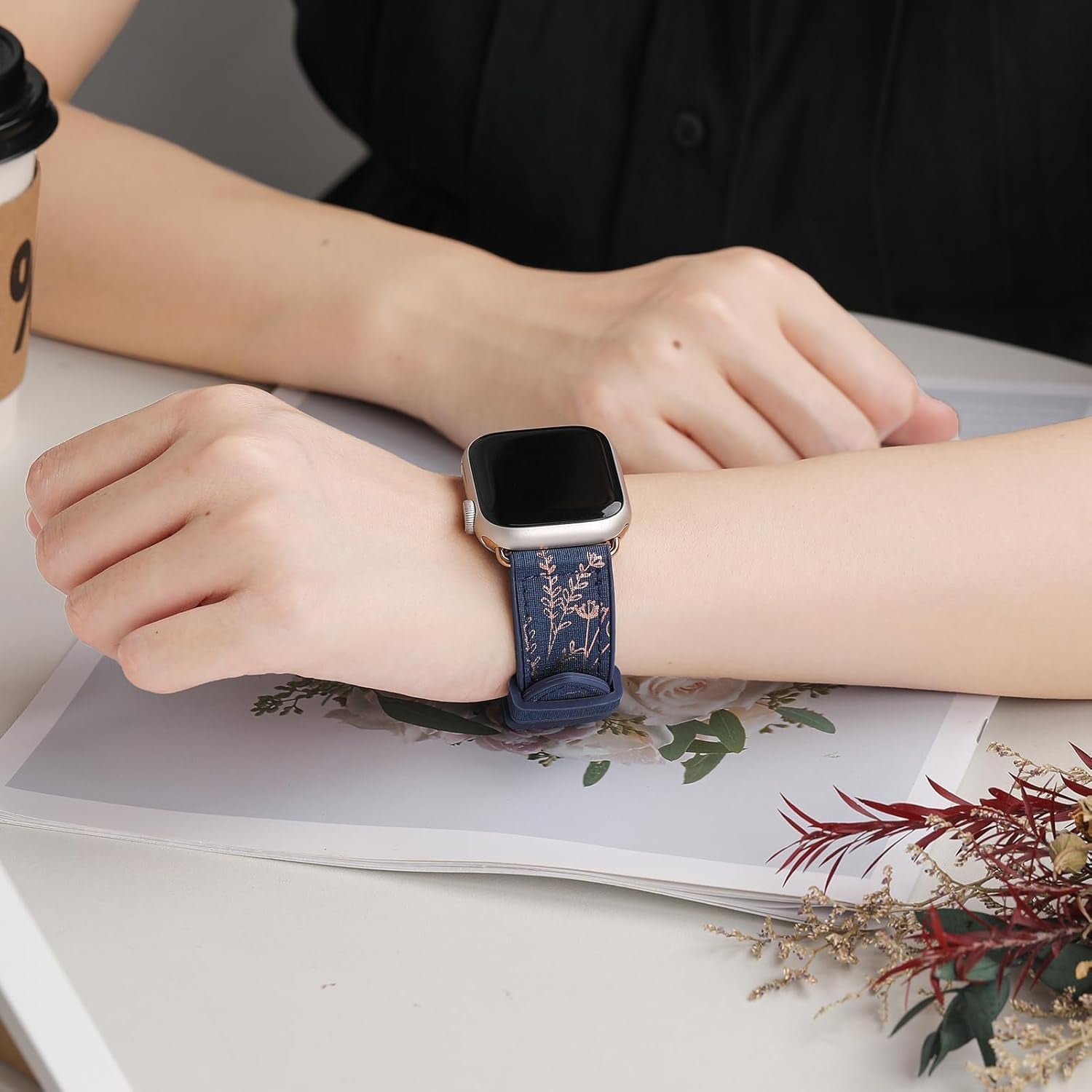 Bling Floral Bands for Apple Watch Band 40Mm 41Mm 44Mm 45Mm 38Mm 42Mm Ultra/2 49Mm Women,Eco-Leather Silicone Hybrid,Glitter Flower Sparkly Pattern Elegant Strap for Iwatch Series 9 8 7 6 5 4 3 2 SE