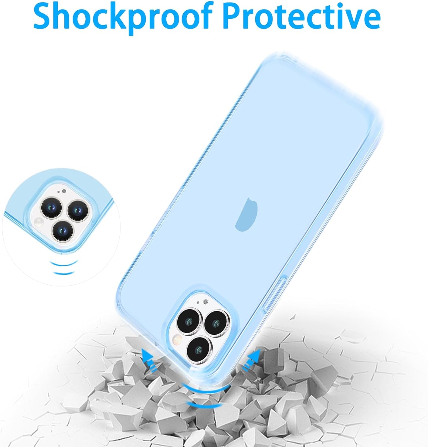 Jjgoo Compatible with Iphone 14 Pro Case, Clear Soft Shockproof Protective Slim Thin Bumper Cover Transparent Phone Case, Translucent Blue  JJGoo   