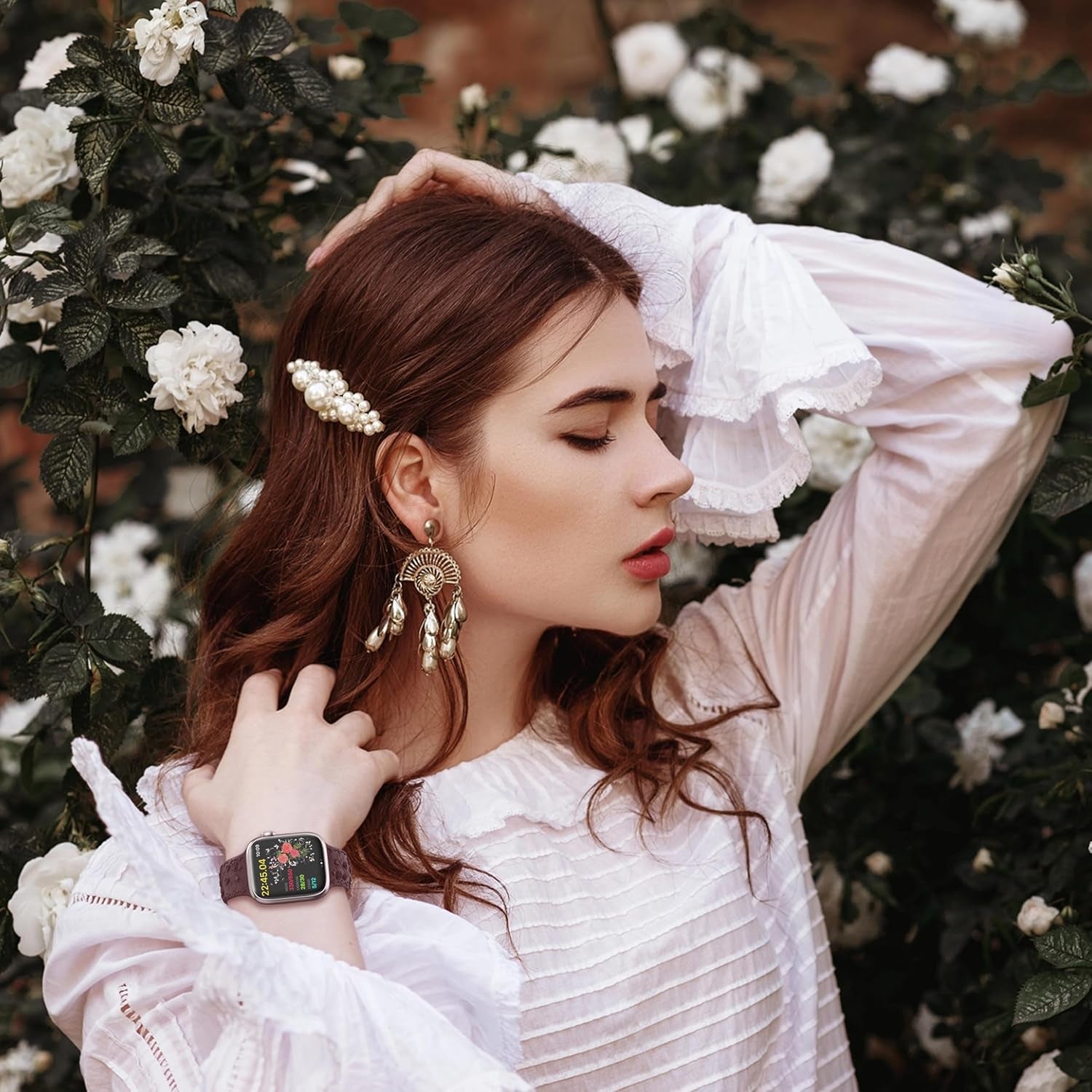 Embossed Flower Band Compatible with Apple Watch Band 40Mm 44Mm 41Mm 38Mm 45Mm 42Mm 49Mm Women,Cute Rose Engraved Strap Soft Silicone Wristbands for Iwatch Series 9 8 7 6 SE 5 4 3 2 1 Ultra