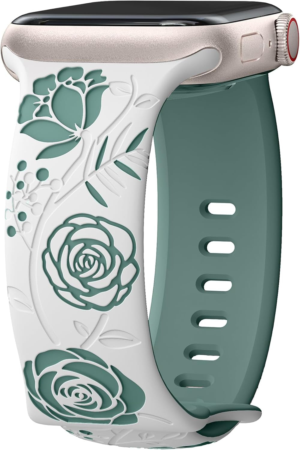 Floral Engraved Band Compatible with Apple Watch Bands 40Mm 44Mm 41Mm 45Mm 49Mm 38Mm 42Mm Women,Designer Cute Flower Pattern Soft Silicone Sport Strap for Iwatch Ultra SE Series 9 8 7 6 5 4 3 2 1