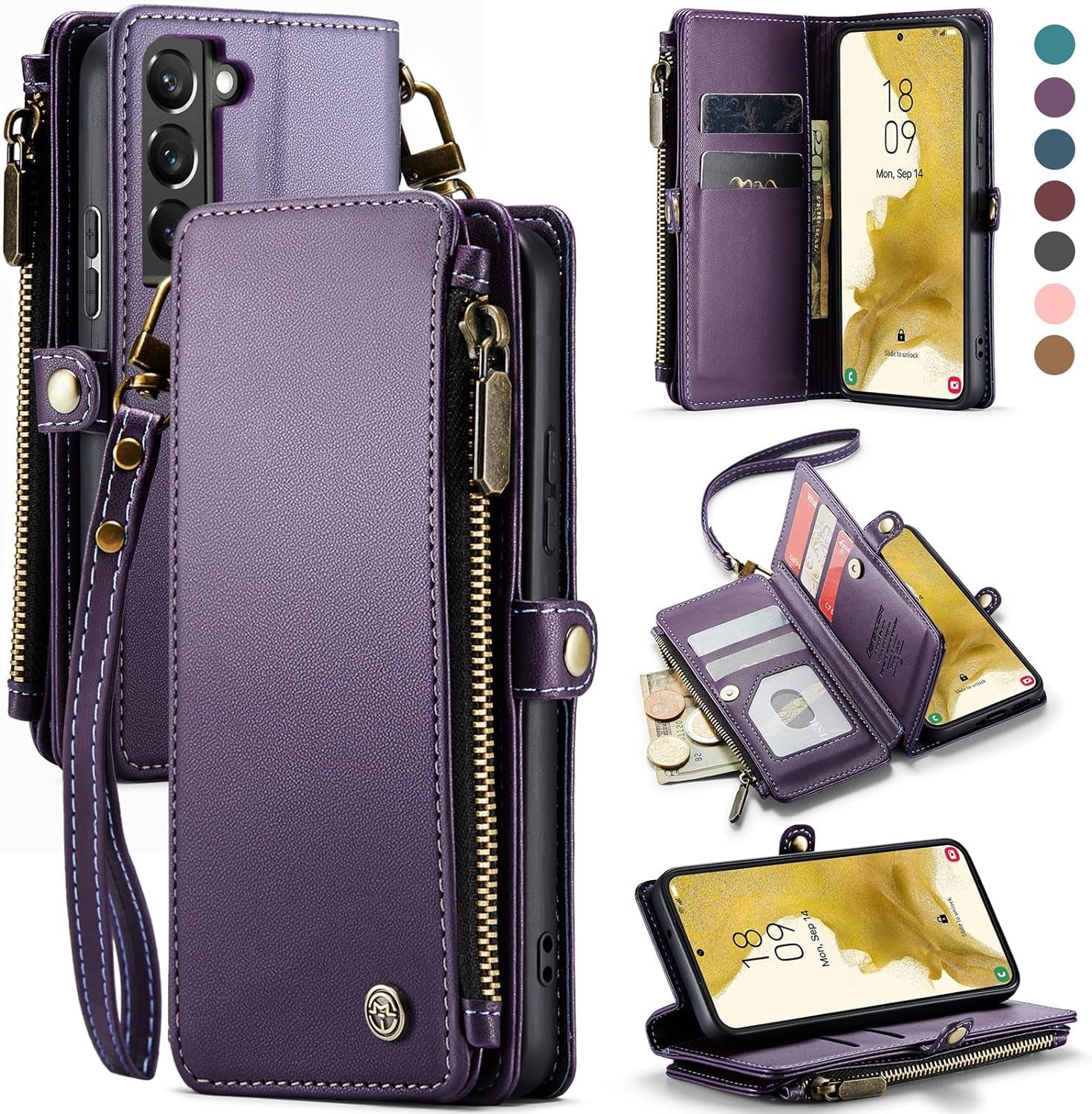 Defencase for Samsung Galaxy S22 Case, 【RFID Blocking】 for Galaxy S22 Case Wallet for Women Men with Card Holder, Fashion PU Leather Magnetic Flip Strap Phone Case for Samsung S22 6.1", Wine Red