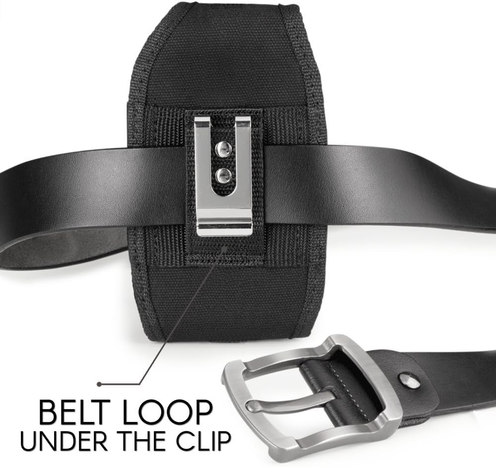 AGOZ for Samsung Galaxy S24 Plus, S23 Ultra, S22 Plus, S21 Plus, S10 Plus, S9+, S8+, A12, A52, A71 Rugged Vertical Canvas Case Two Belt Loops,Metal Clip (FITS with PROTECTIVE COVER,NOT for BARE PHONE)