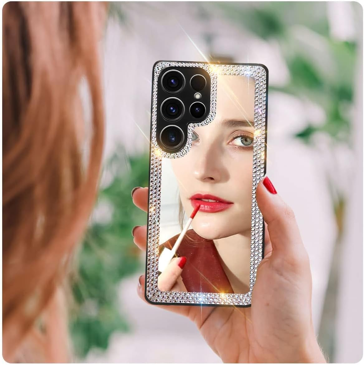 Cavdycidy Compatible with Samsung Galaxy S22 Ultra Mirror Case with Diamond,Girly Bling Acrylic Mirror Phone Case That Can Be Used for Outdoor Makeup for Women Girl