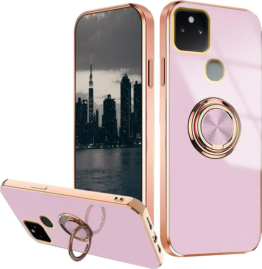 Compatible with Google Pixel 5A 5G Case Ring Holder Magnet Green, Google Pixel 5A 5G Phone Case Silicone Shockproof Plate Luxury Slim Cover (Purple)  Wousunly Purple  