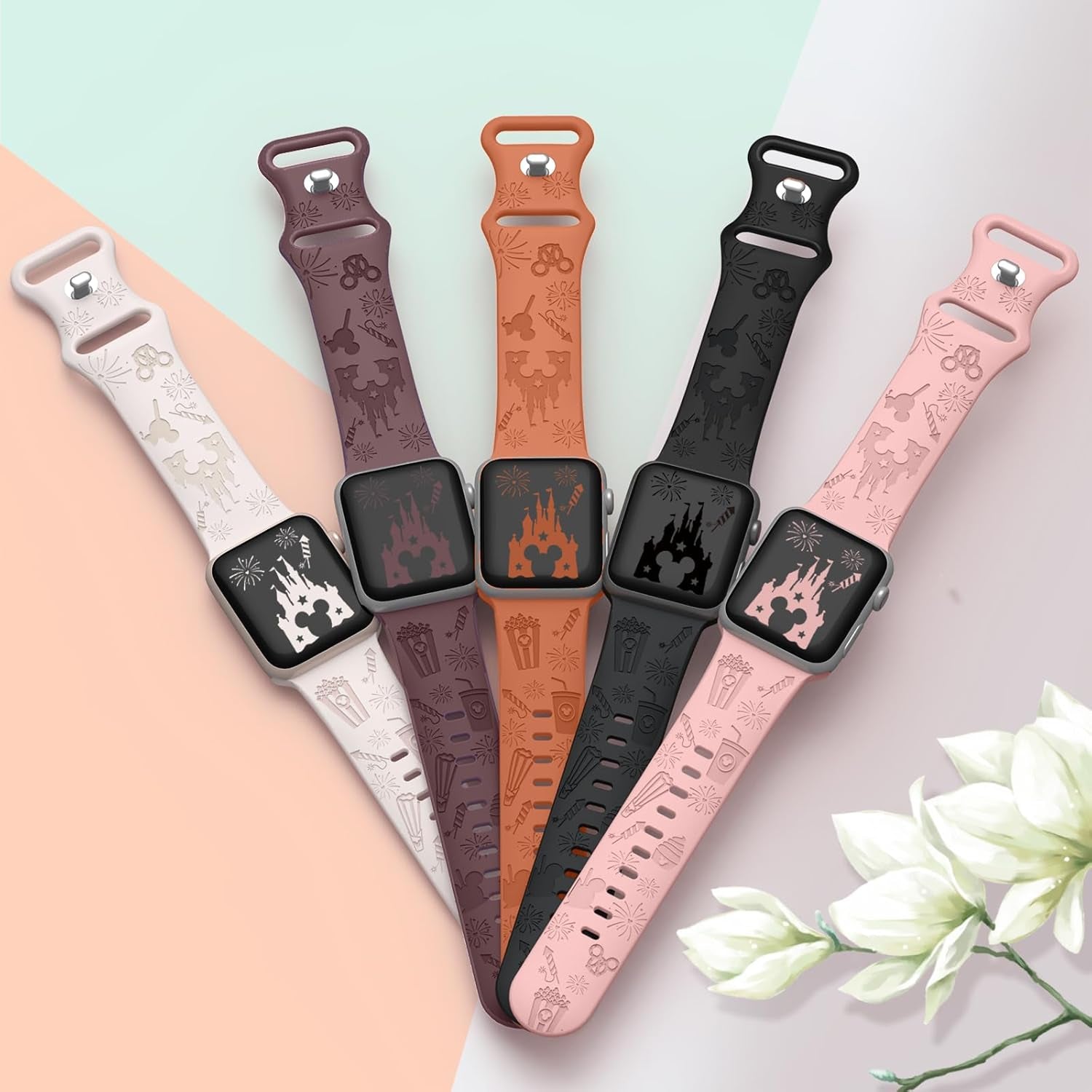 Cartoon Engraved Band Compatible with Apple Watch Bands 40Mm 38Mm 44Mm 45Mm 41Mm 42Mm 49Mm for Women, Soft Silicone Strap Cute Sport Wristband for Iwatch Series 9 8 7 6 5 Ultra 4 3 2 1 SE Ultra2