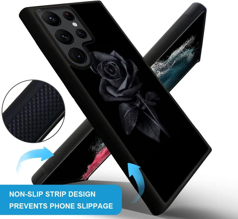 DJSOK Case Compatible with Samsung Galaxy S22 plus Case, Black Rose Pattern Design Pattern Back+Soft Silicone Protective Case
