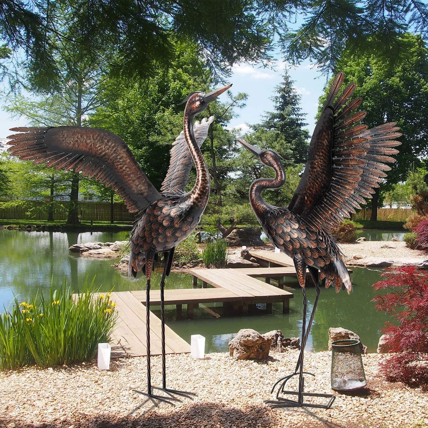 Chisheen Garden Statue Outdoor Metal Heron Crane Yard Art Sculpture for Lawn Patio Backyard Decoration,46 Inch (2-Pack)  Chisheen   