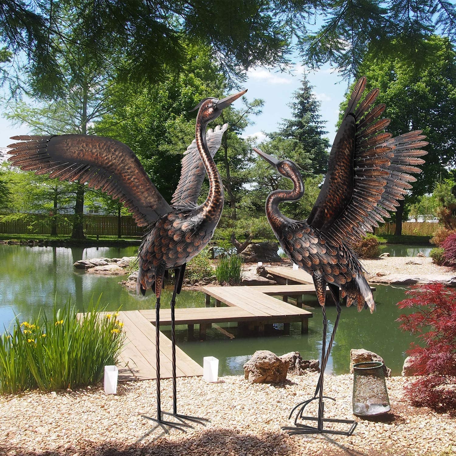 Chisheen Garden Statue Outdoor Metal Heron Crane Yard Art Sculpture for Lawn Patio Backyard Decoration,46 Inch (2-Pack)  Chisheen   