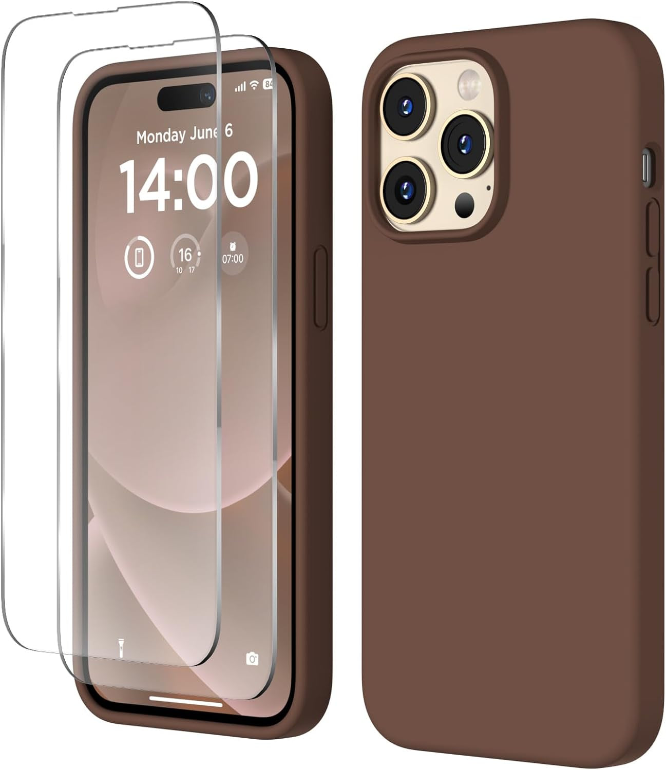 COFFKER Designed for Iphone 14 Pro Max Case, Liquid Silicone Case [2X Screen Protectors], Shockproof Slim Thin Protective Phone Case with Soft Anti-Scratch Microfiber Lining, 6.7 Inch, Calke Green  COFFKER Chocolate  