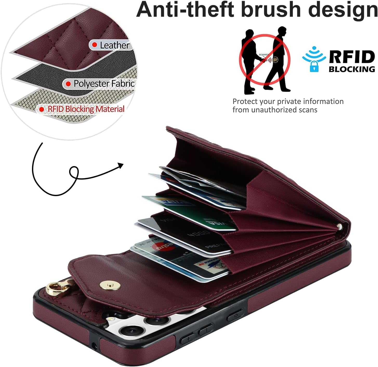 Asuwish Phone Case for Samsung Galaxy S22 plus S22+ 5G Wallet Cover with Tempered Glass Screen Protector and Crossbody Ring RFID Blocking Card Holder Cell S22+5G S22Plus 22S + S 22 22+ Women Wine Red