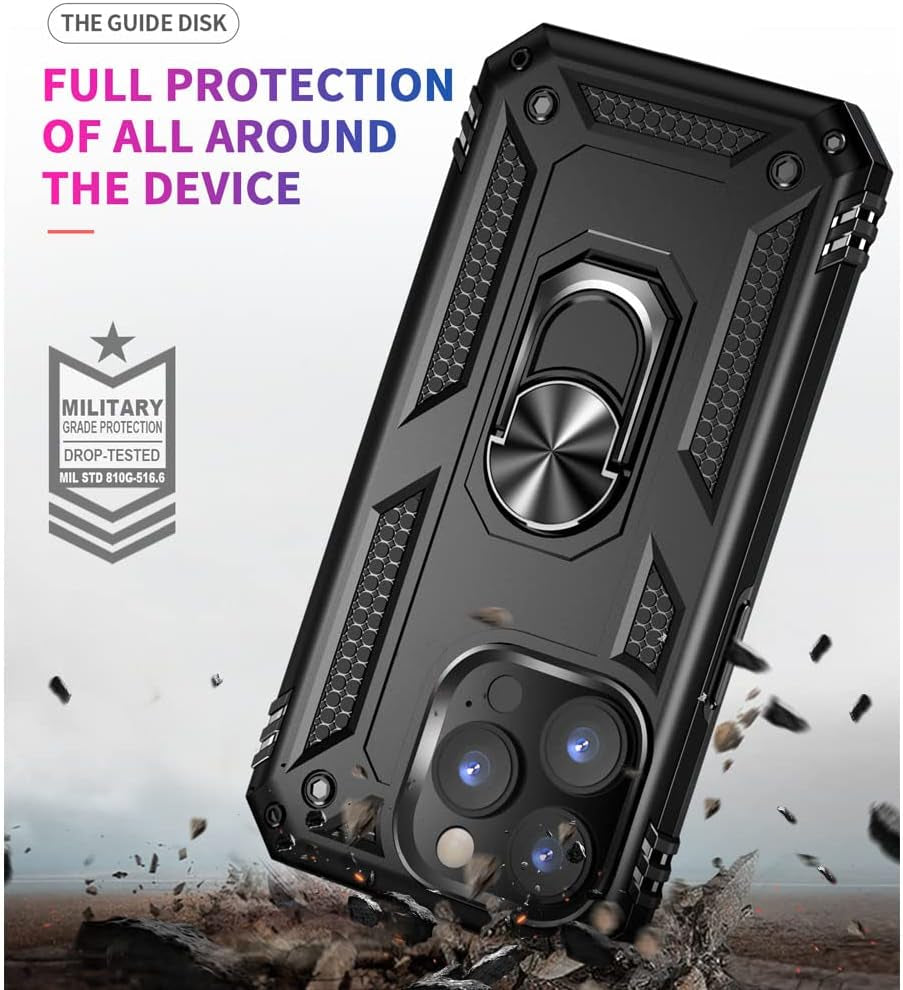 Aozuoton for Iphone 14 Pro Case, Iphone 14 Pro Phone Case with HD Screen Protector, [Military Grade 16Ft. Drop Tested] Ring Shockproof Protective Phone Case for Iphone 14 Pro,Black  Yanmen   
