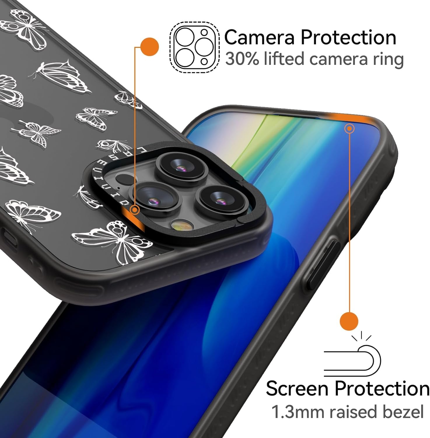 Casevivid Compatible for Iphone 15 Pro Case Cute Aesthetic - Durable Fashion Funny Phone Case - Girly Butterfly Pattern Print Cover Design for Woman Girl 6.1 Inches Black  CASEVIVID   