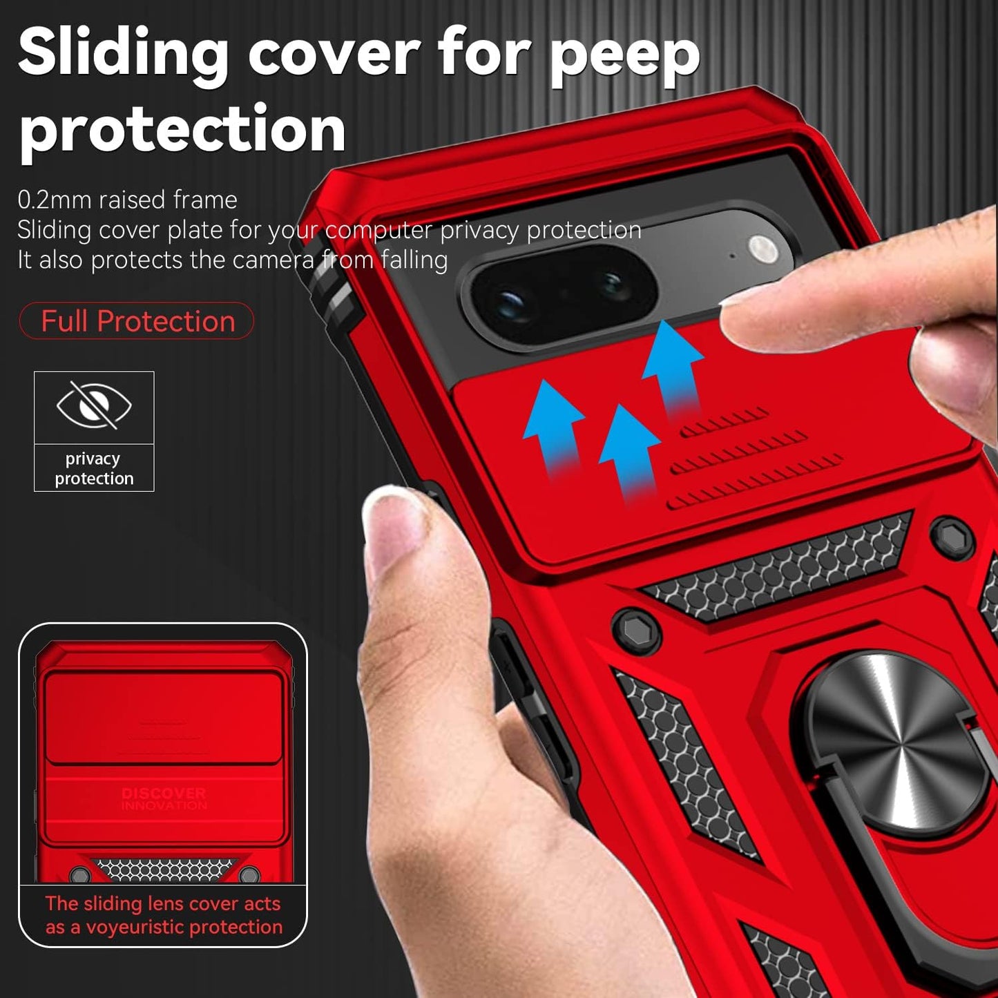 For Google Pixel 7A Case with Slide Camera Cover HD Screen Protector [Military Grade 16Ft. Drop Tested] Magnetic Ring Holder Kickstand Protective Phone Case for Google Pixel 7A, Red  PUSHIMEI Co., Ltd.   