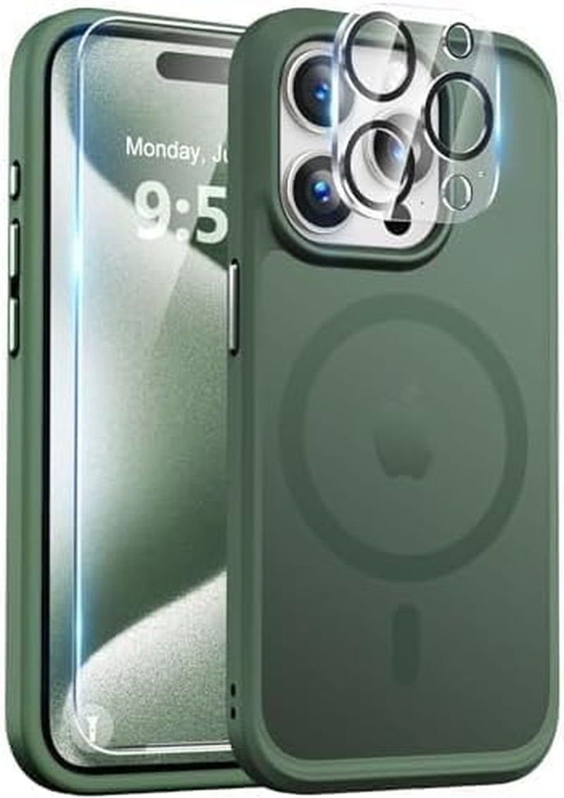 Bosskiss Ultra Strong Magnetic for Iphone 15 Pro Case, [Compatible with Magsafe] [Glass Screen + Camera Protector] Slim Translucent Matte Shockproof Case for Iphone 15 Pro Case 6.1 Inch, Black  BossKiss   