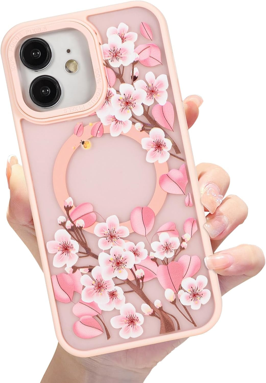 Eiyikof Compatible with Iphone 15 Pro Magnetic Matte Translucent Case [Luxury Shockproof Magsafe Case] [Cute Flower Pattern Hard Back Cover] Iphone 15 Pro Case for Women Girls-Purple Floral  Eiyikof Pink Iphone 12 