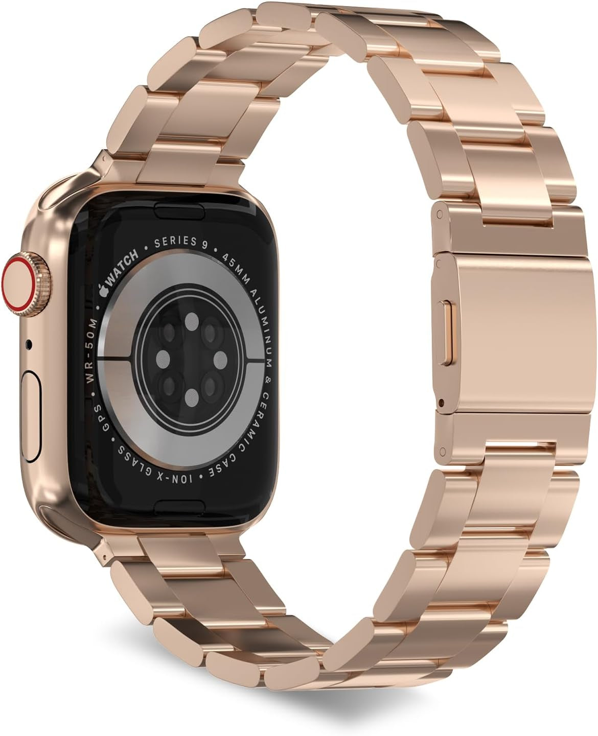 Finestone Metal Band for Apple Watch - No Tool Needed Apple Watch Stainless Steel Band Compatible with Apple Watch 41Mm 40Mm 38Mm - Magnetic Clasp Strap for Iwatch Series 9/8/7/6/5/4/3/2/1 SE Rose Gold