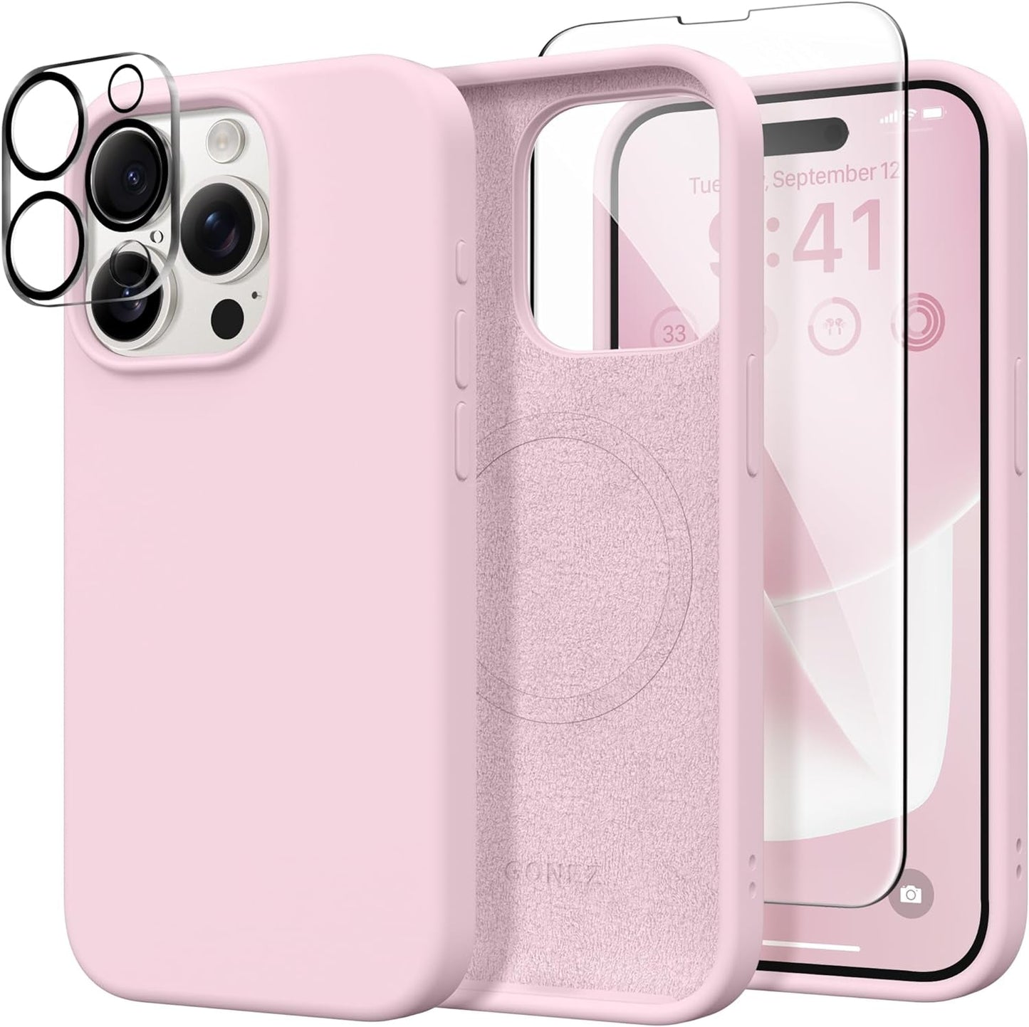 GONEZ for Iphone 15 Pro Case Compatible with Magsafe, [2X Screen Protector + 2X Camera Lens Protector], Soft Silicone Shockproof Anti-Scratch Full Body Protective Phone Case 6.1" 2023, Dark Grey  GONEZ   