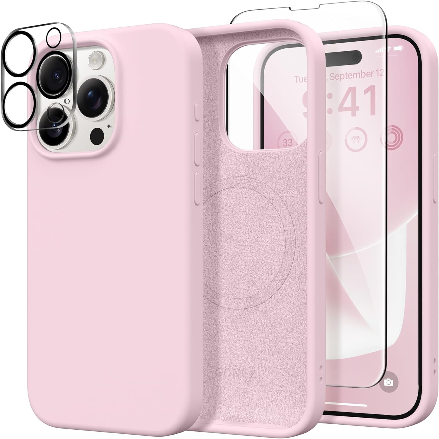 GONEZ for Iphone 15 Pro Case Compatible with Magsafe, [2X Screen Protector + 2X Camera Lens Protector], Soft Silicone Shockproof Anti-Scratch Full Body Protective Phone Case 6.1" 2023, Dark Grey  GONEZ   