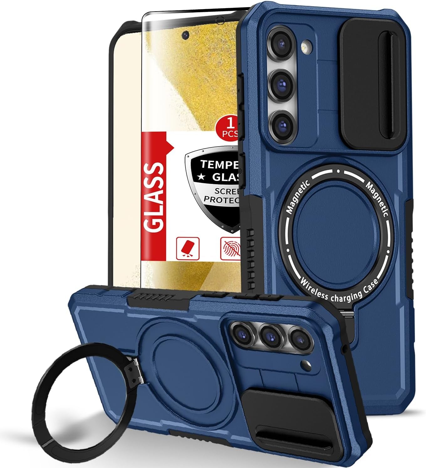 For Samsung Galaxy S21 Ultra Case Compatible with Magsafe Galaxy S21 Ultra Case Magnetic,With Screen Protector,With Magnetic Stand&Camera Cover Protection Shockproof Galaxy S21Ultra Case Blue