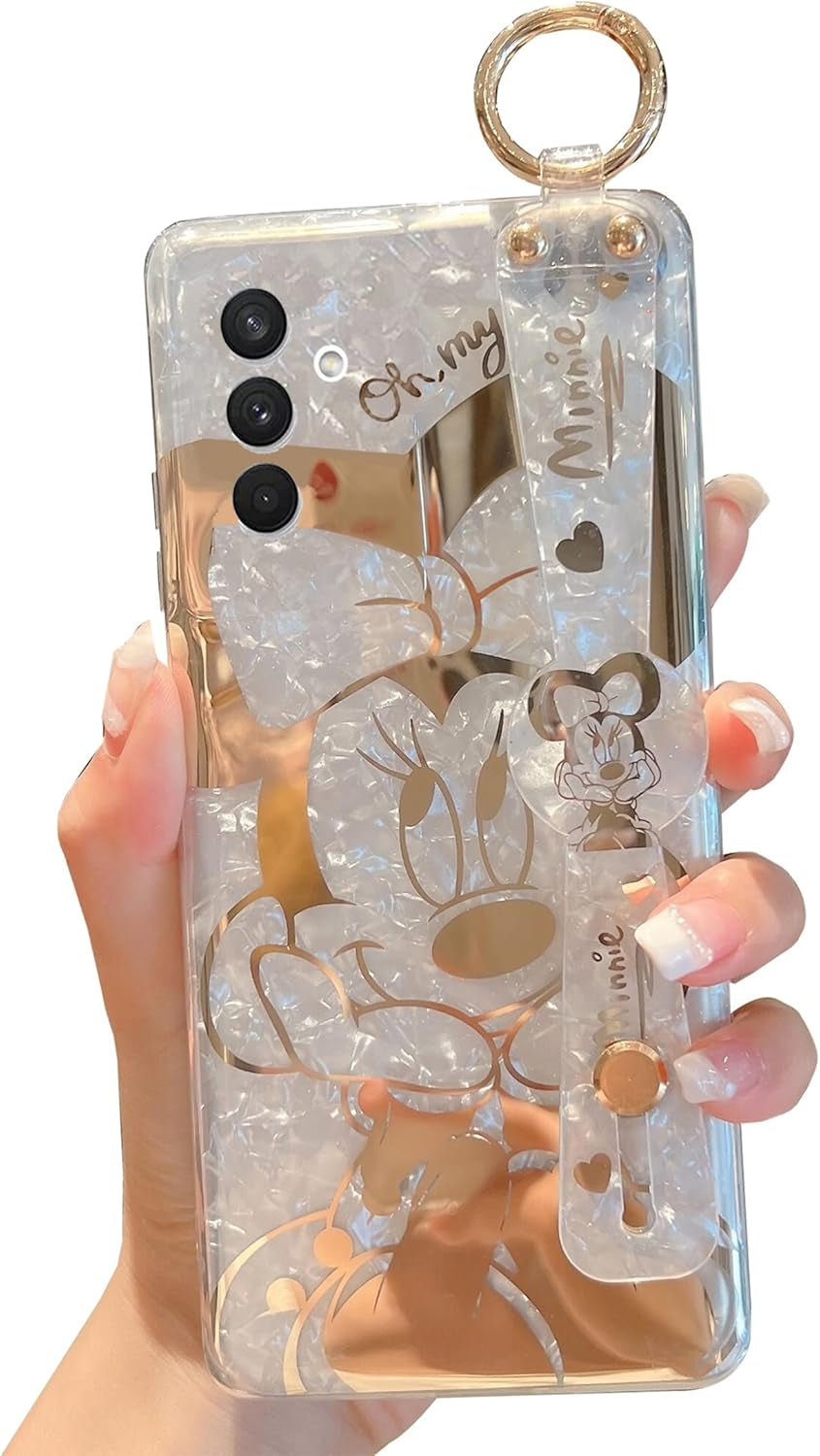 For Galaxy A12 Case Wrist Band Kickstand Cover Ultra Slim IMD Animal Pattern Shockproof Protection Holder Cover for Samsung Galaxy A12 (Cartoon Characters)