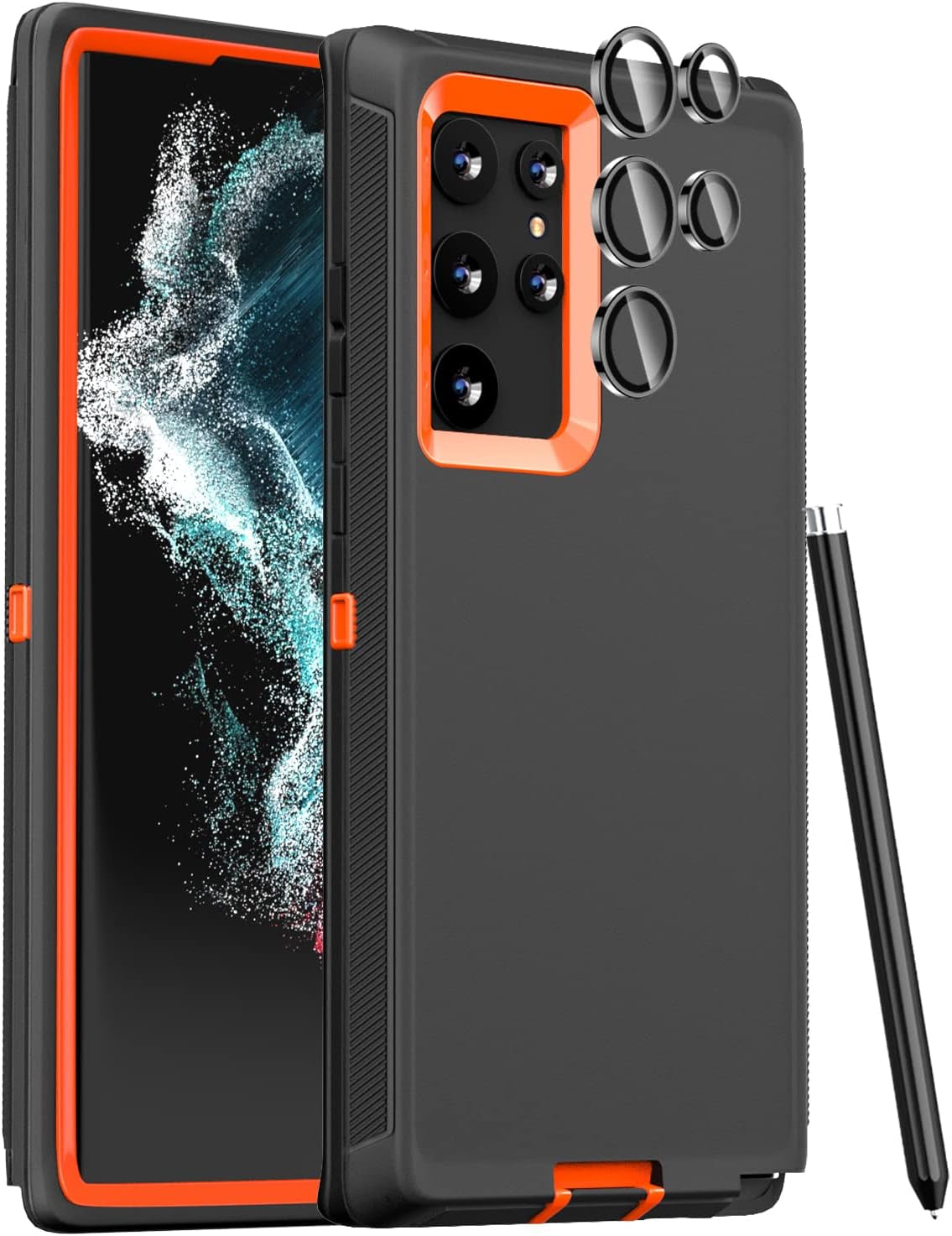 FEIYAR HOME Case for Samsung Galaxy S22 Ultra Case, with Tempered Glass Camera Lens Protector, Rugged Heavy Duty Case for Galaxy S22 Ultra, Wine Pink