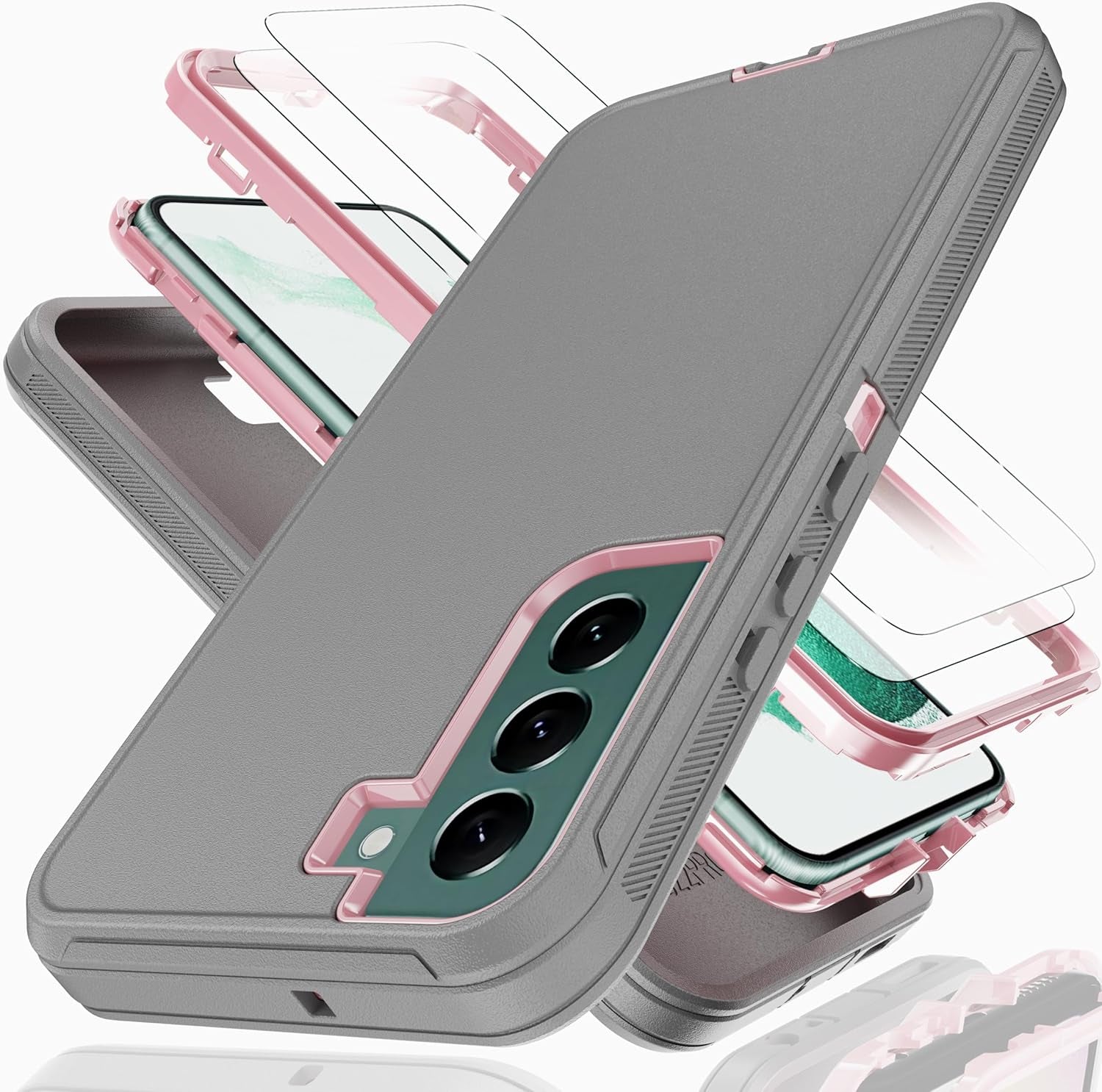 For Galaxy S22 plus Case with Soft TPU Film Screen Protector[2 Pack],3 in 1 Shockproof TPU Hard PC Bumper Drop-Proof Shell for Samsung Galaxy S22+Plus Black