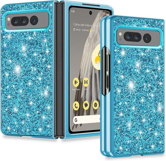 Gxmeuie Glitter Case for Google Pixel Fold 5G, Phone Case for Women Girls, Slim Ultra Thin Matte Back Shockproof Protective Cover for Google Pixel Fold, 2023, 7.6-Inch Crystal Bling Case (Blue)  Gxmeuie Blue  