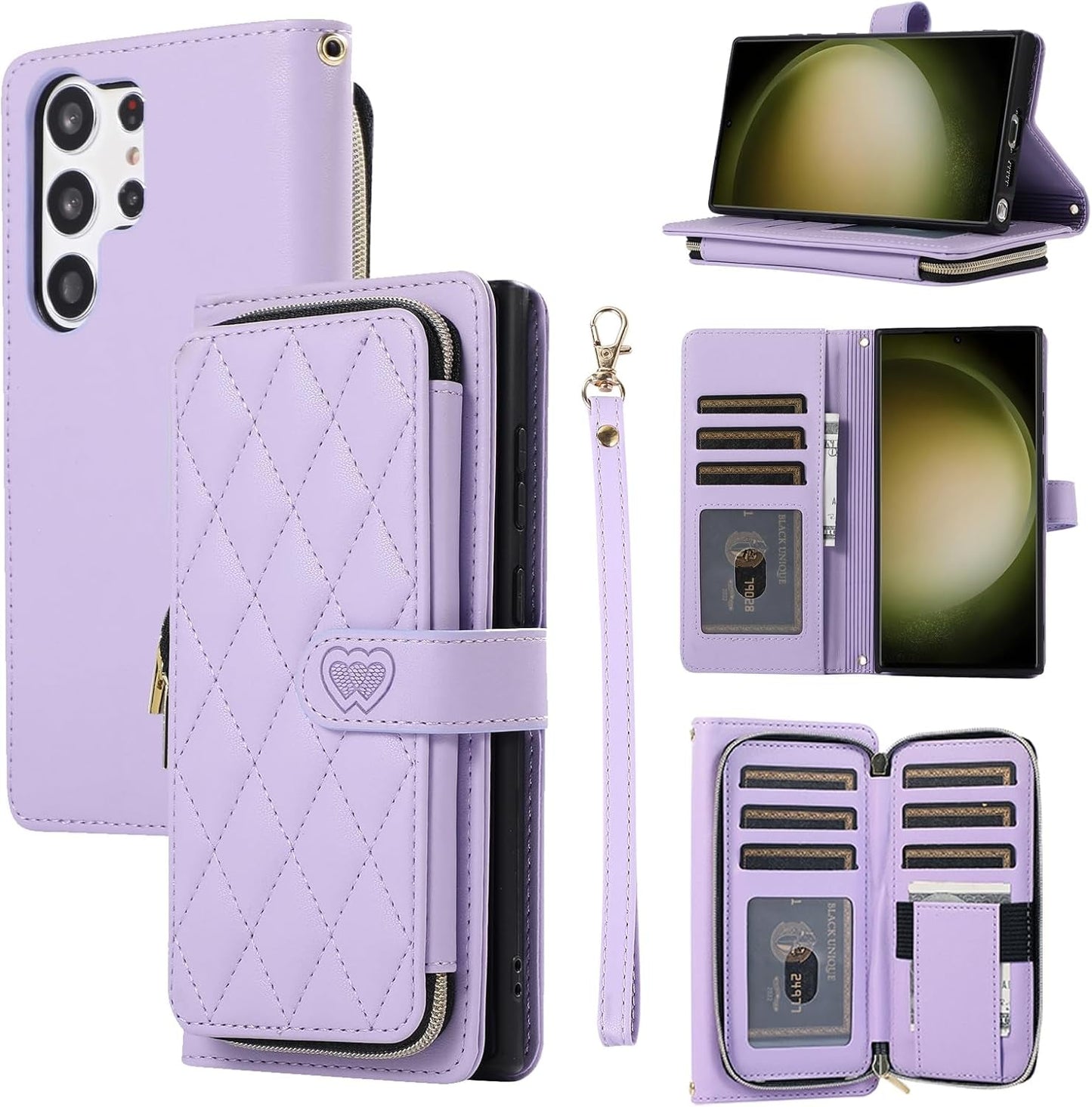 Furiet Wallet Case for Samsung Galaxy S22 Ultra 5G with Detachable Wrist Strap, 9+ Card Slots Zipper Purse, Luxury PU Leather Stand Full Body Phone Cover for S22Ultra 22S S 22 S22Ultra5G 6.8 Rose Gold