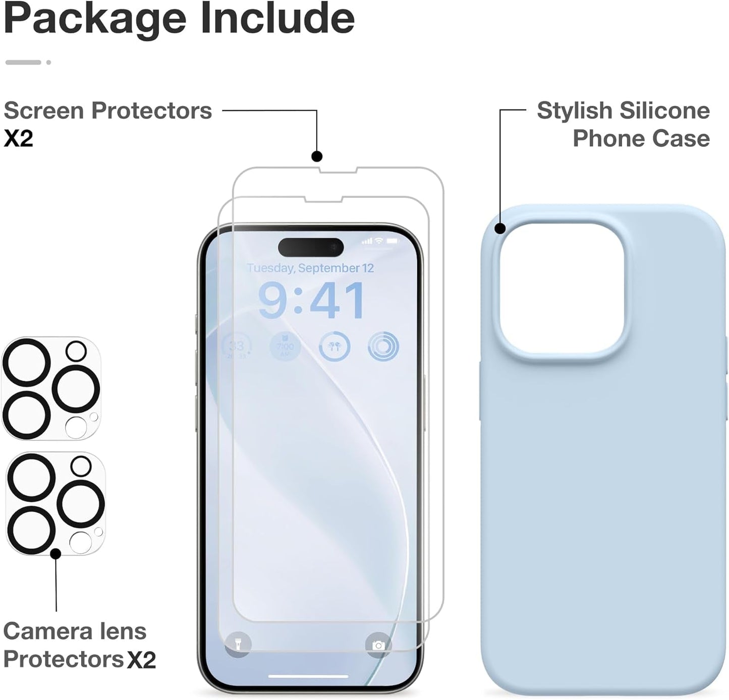 GONEZ for Iphone 14 Pro Max Case Silicone, Compatible with Magsafe, with 2X Screen Protector + 2X Camera Lens Protector, Liquid Silicone Shockproof Protective Iphone 14 Promax Case, Blue  GONEZ   